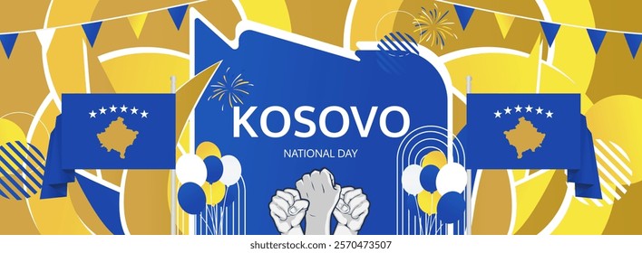 Kosovo Independence Day greeting banner. 17th February Happy Kosovo National Day. Holidays illustration concept. Great for event like carnival, feast poster, support, culture and tourism