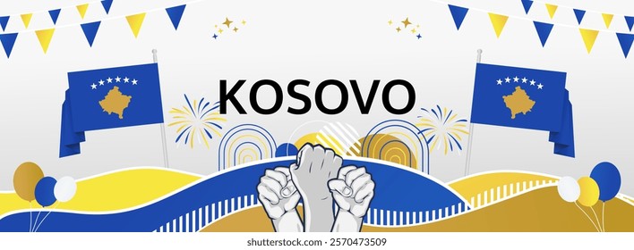 Kosovo Independence Day greeting banner. 17th February Happy Kosovo National Day. Holidays illustration concept. Great for event like carnival, feast poster, support, culture and tourism