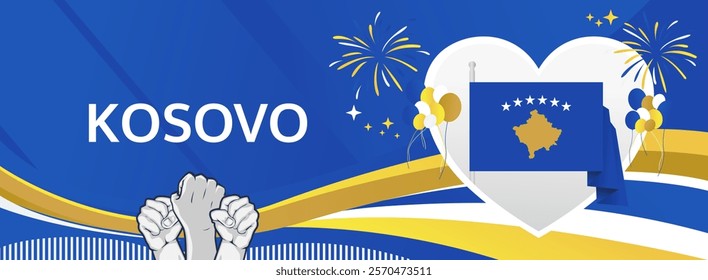 Kosovo Independence Day greeting banner. 17th February Happy Kosovo National Day. Holidays illustration concept. Great for event like carnival, feast poster, support, culture and tourism