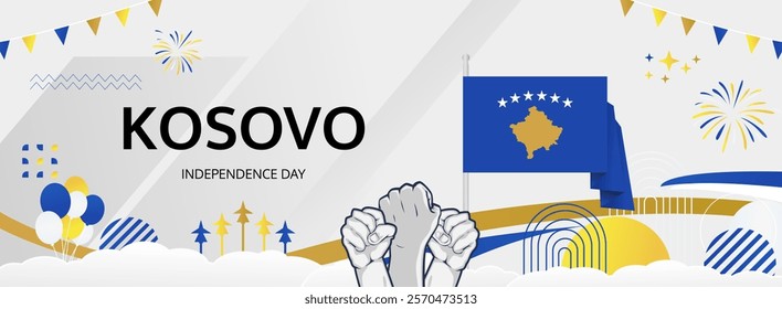 Kosovo Independence Day greeting banner. 17th February Happy Kosovo National Day. Holidays illustration concept. Great for event like carnival, feast poster, support, culture and tourism