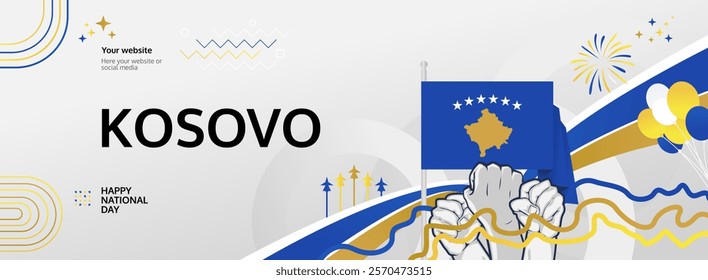 Kosovo Independence Day greeting banner. 17th February Happy Kosovo National Day. Holidays illustration concept. Great for event like carnival, feast poster, support, culture and tourism