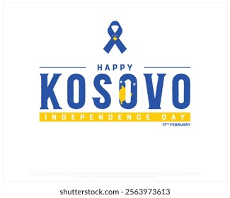 KOSOVO Independence Day vector design on a white background, Typographic Design of KOSOVO Independence Day with ribbon Flag, KOSOVO flag typography, Kosovo national day Design