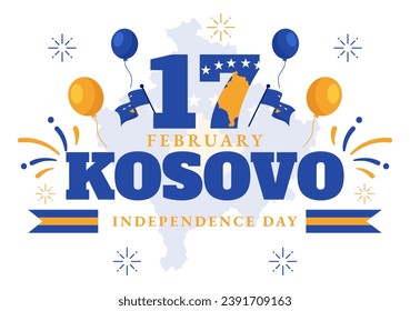 Kosovo Independence Day Vector Illustration on February 17 with Waving Flag in Happy Republic Celebration Holiday on Flat Cartoon Background