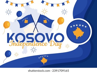 Kosovo Independence Day Vector Illustration on February 17 with Waving Flag in Happy Republic Celebration Holiday on Flat Cartoon Background