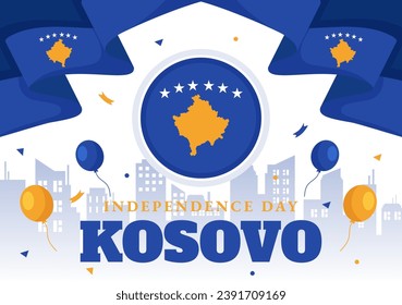 Kosovo Independence Day Vector Illustration on February 17 with Waving Flag in Happy Republic Celebration Holiday on Flat Cartoon Background