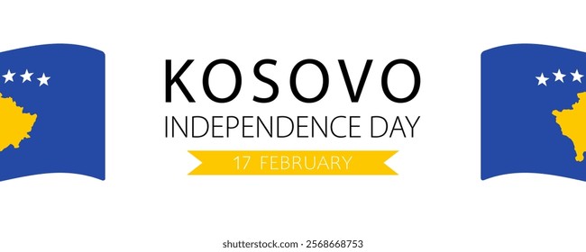 Kosovo Independence Day, vector web banner design. Text Kosovo Independence Day, 17 february between flags of Kosovo on white background.