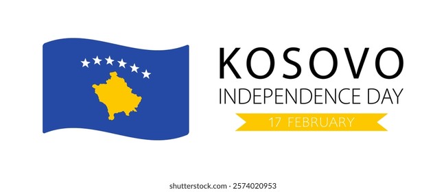 Kosovo Independence Day, vector web banner design. Text Kosovo Independence Day, 17 february and flag of Kosovo isolated on white background.