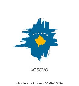 Kosovo ink brush cross calligraphy grunge flag. Nation product rubber stamp icon isolated on white background with text. Vector illustration