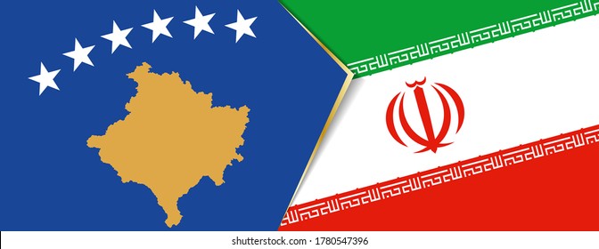 Kosovo and Iran flags, two vector flags symbol of relationship or confrontation.