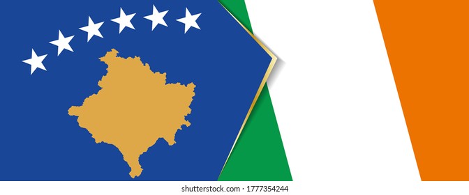 Kosovo and Ireland flags, two vector flags symbol of relationship or confrontation.