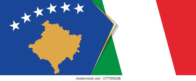 Kosovo and Italy flags, two vector flags symbol of relationship or confrontation.