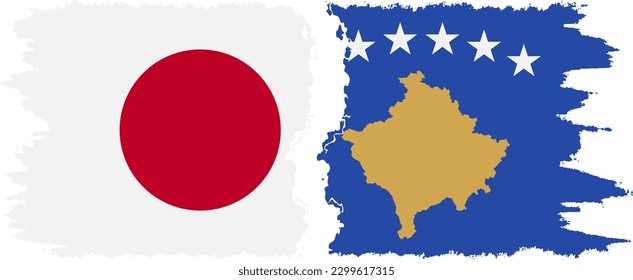 Kosovo and Japan grunge flags connection, vector