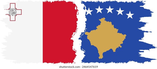 Kosovo und Malta Grunge Flaggen Verbindung, Vektorgrafik