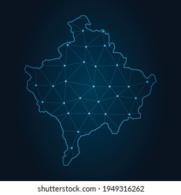 kosovo Map Abstract mash line and point scales on dark background. Wire Frame 3D mesh polygonal network line.