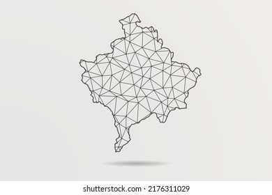 Kosovo Map - Abstract mash line and point scales on white background with World Map. Wire Frame 3D mesh polygonal network line, design sphere, dot and structure - Vector illustration eps 10