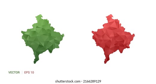 Kosovo map of abstract vector polygon set couple color green and red.