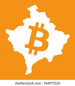 Kosovo map with bitcoin crypto currency symbol illustration