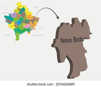 Kosovo-Karte und Städte 3D - Novo Brodon