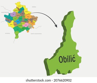 Kosovo Map and cities 3D - Obilic