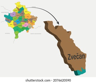 Kosovo Map and cities 3D - Zvecan