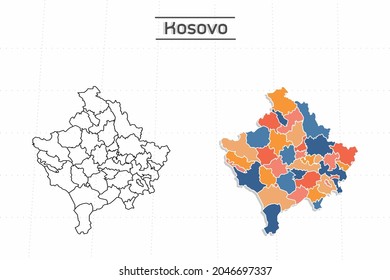 Kosovo map city vector divided by colorful outline simplicity style. Have 2 versions, black thin line version and colorful version. Both map were on the white background.