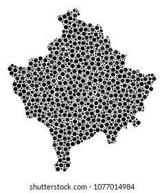 Kosovo Map composition of round dots in different sizes. Randomized small spheres are united into Kosovo Map mosaic. Vector geographical map vector illustration.