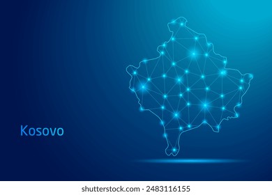 Kosovo map - concept of communication technology, graphic of low poly.