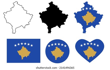 kosovo map flag icon set isolated on white background