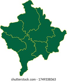 Kosovo map in green color and yellow border on white background. Vector illustration.