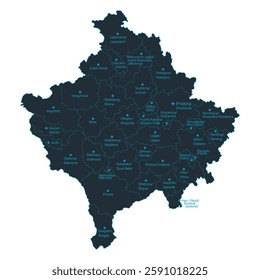 Kosovo map high detailed with administrative divide by state, capital cities names, outline simplicity style. Vector illustration EPS10.