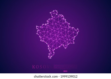 Kosovo Map mash line and point scales on purple technology background. Wire Frame 3D mesh polygonal network line, design sphere, dot and structure -  Vector illustration eps 10