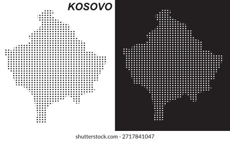 Vector de Mapa de Kosovo, Región de los Balcanes Patrón punteado Formas en blanco y negro, Plantilla de Infografía de Kosovo, EPS Editable Geografía de Kosovo