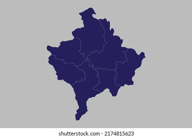 Kosovo map vector, blue color, Isolated on gray background