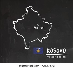 Kosovo map, vector drawing on blackboard