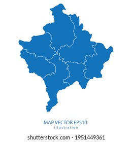 mapa de kosovo vector EPS.10 color azul. sobre fondo blanco.