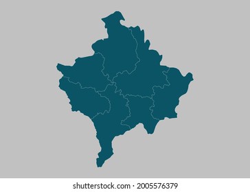 Kosovo map vector,isolated ocean blue color on gray background