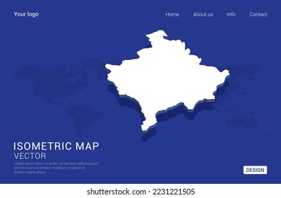 Kosovo map white on dark blue background 3d isometric vector illustration.