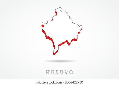 Kosovo Map - World Map International vector template with red and outline graphic sketch style isolated on white background - Vector illustration eps 10