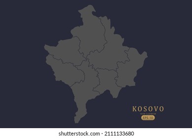 Mapa de Kosovo - Mapa Mundial Plantilla vectorial internacional con alto detalle que incluye el color de contorno gris y negro aislado en el fondo negro - Ilustración vectorial eps 10