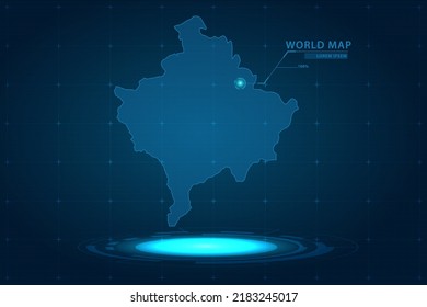 Mapa de Kosovo - Mapa Mundial Plantilla vectorial Internacional con Holograma en estilo de perspectiva y HUD, interfaz gráfica de usuario, interfaz de interfaz de usuario aislada en fondo azul para el diseño - Ilustración vectorial eps 10