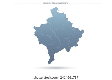 Kosovo Map - World Map International vector template with High detailed including grey and blue gradient color and white outline color isolated on white background - Vector illustration eps 10