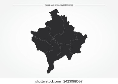 Kosovo Map - World Map International vector template with High detailed with black and white outline color isolated on white background - Vector illustration eps 10