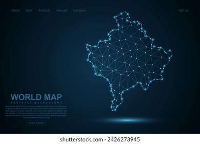 Kosovo Map - World Map mash line and point scales on blue technology background. Wire Frame 3D mesh polygonal network line, design sphere, dot and structure - Vector illustration eps 10