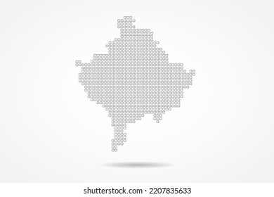 Mapa de Kosovo - Plantilla de vector de mapas mundial con píxeles cuadrados delgados, negro y esquematización aislado en fondo blanco para educación, infografía, diseño - Ilustración vectorial eps 10