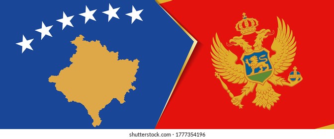 Kosovo and Montenegro flags, two vector flags symbol of relationship or confrontation.