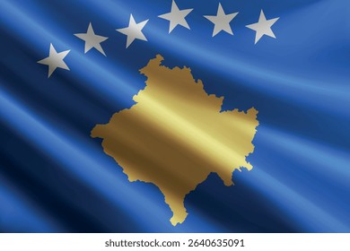 Kosovo national flag waving in the wind, realistic detailed silk texture