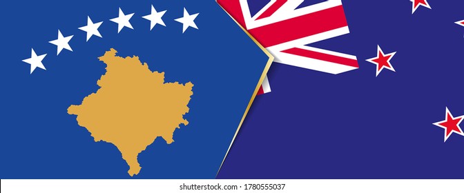 Kosovo and New Zealand flags, two vector flags symbol of relationship or confrontation.