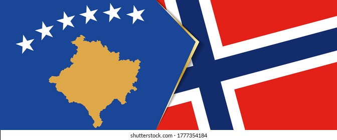 Kosovo and Norway flags, two vector flags symbol of relationship or confrontation.