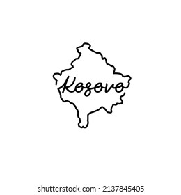 Kosovo outline map with the handwritten country name. Continuous line drawing of patriotic home sign. A love for a small homeland. T-shirt print idea. Vector illustration.