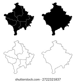 Conjunto de mapas de contorno y relleno sólido de Kosovo.